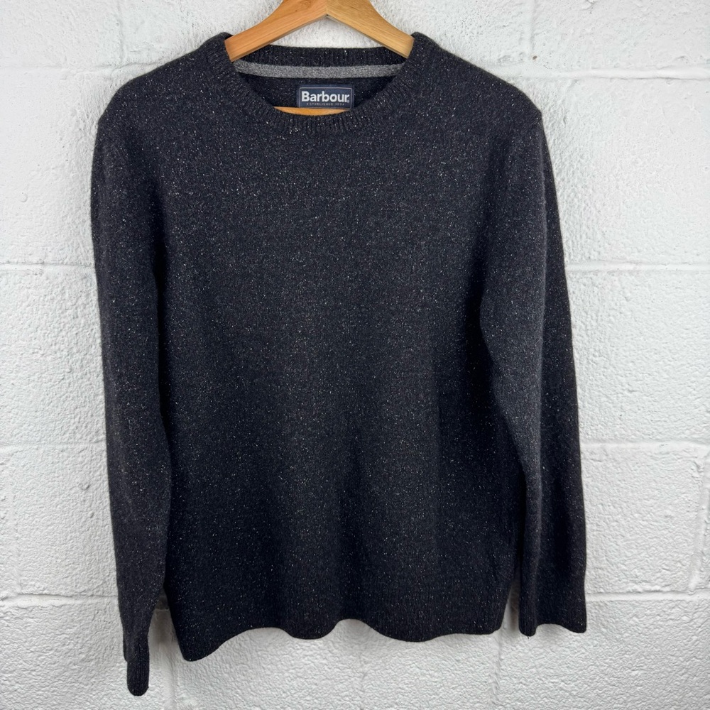 Barbour Men’s Wool Blend Crewneck Sweater Size L Charcoal Fleck Knit Classic